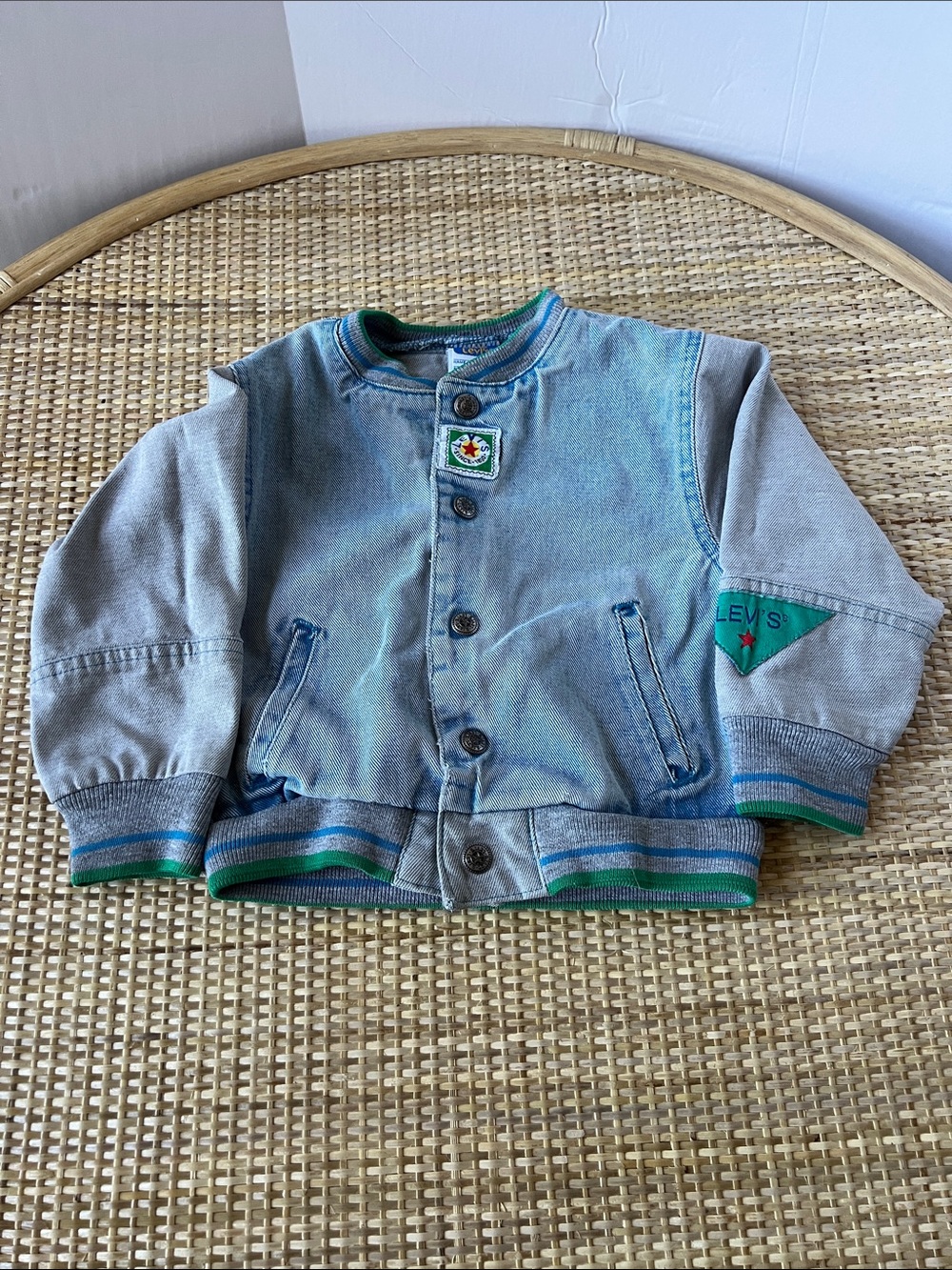 Little Levi's vintage 80s 90s kids denim bomber jacket distress letterman USA 4